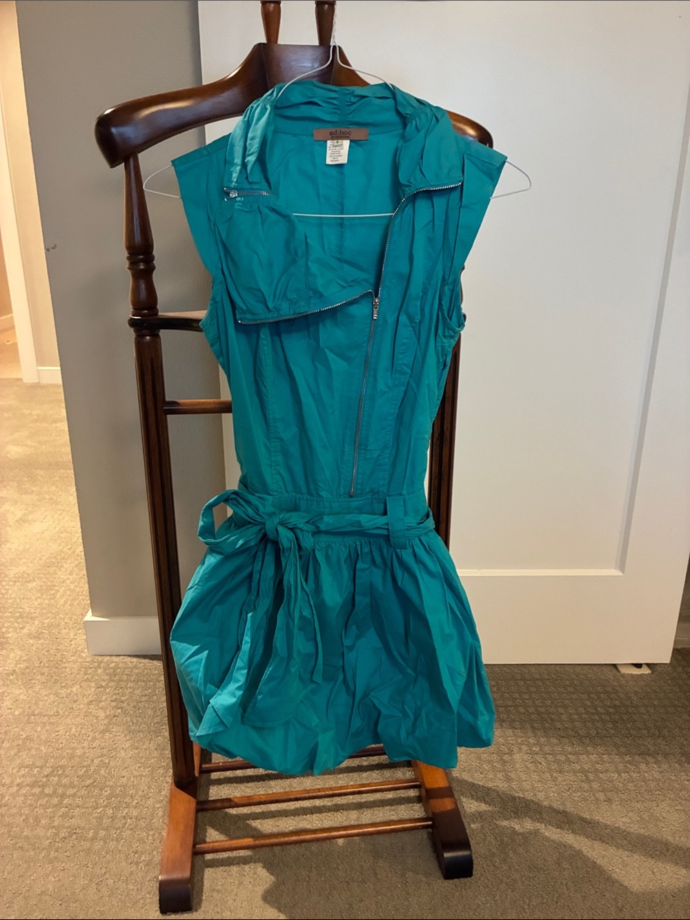 Sleeveless Teal Belted Shirtdress - Women Dresses